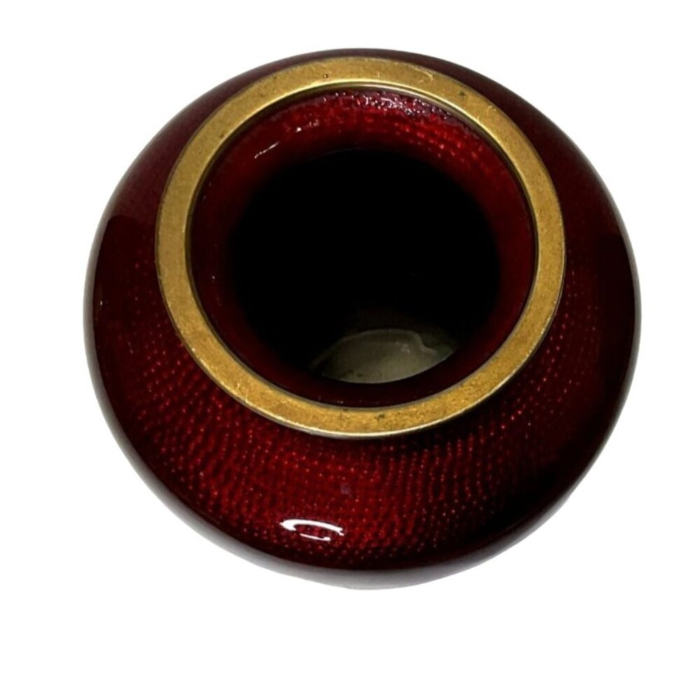 Vtg Signed Sato Red Pigeon Blood Japanese Cloisonne Silver Vase 7.25" Tall - Picture 6 of 8
